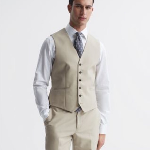Reiss fine 6 button wool Vest stone NWOT